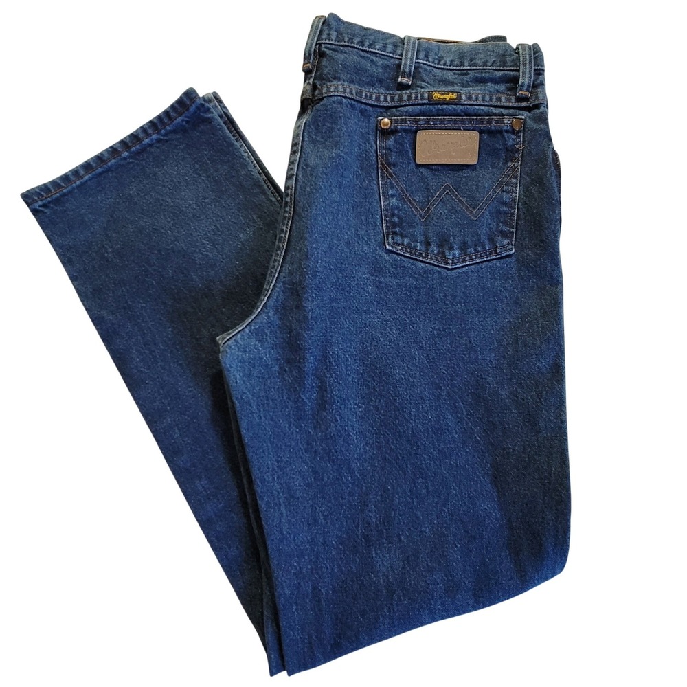 Wrangler Cowboy Cut Jeans Mens 36x34 Blue Slim Fit Straight‎ Leg Dark Wash